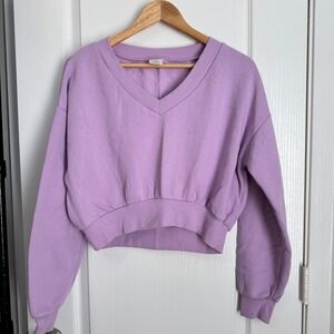 No Boundaries Cropped V Neck Sweatshirt Lavender Purple Pullover Top Size S‎
